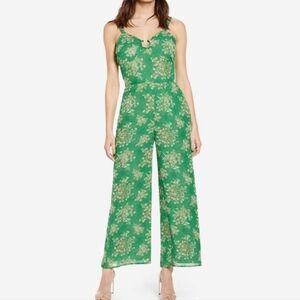 Nwt JOA Green Floral Jumpsuit Size M Wide Leg Boho Cottagecore Spring